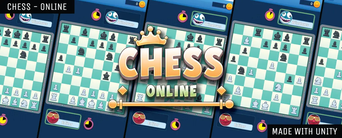 Chess Online - A fun and engaging chess game made with Unity, showcasing a series of game boards in play.