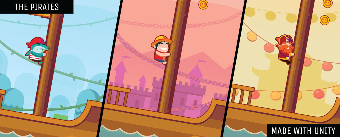 A pirate is climbing the mast of a sinking ship